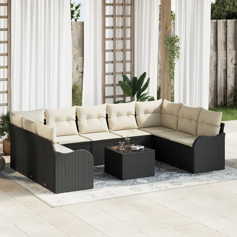 set canapea gradina 9 piese cu perne poliratan maro