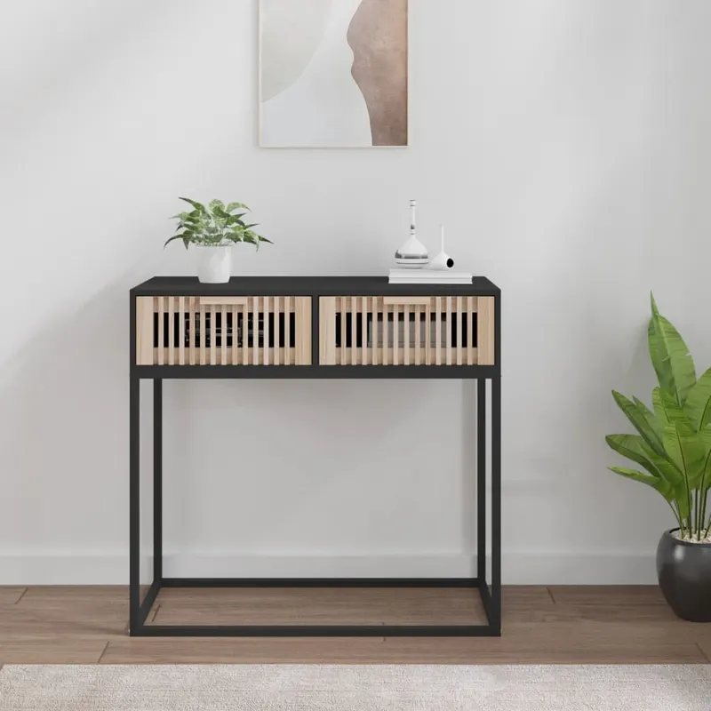 masa consola, negru, 80x30x75 cm, lemn prelucrat si fier