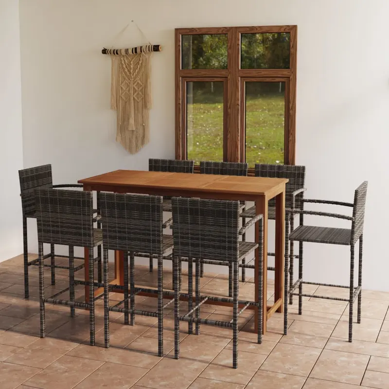set mobilier bar de gradina, 9 piese, gri