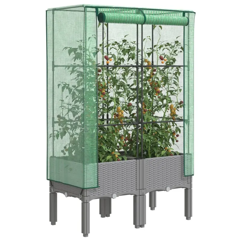 Strat inaltat cu husa de sera, aspect ratan, 80x40x140 cm