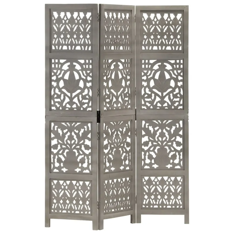 paravan camera sculptat manual 3 panouri gri 120x165 cm mango