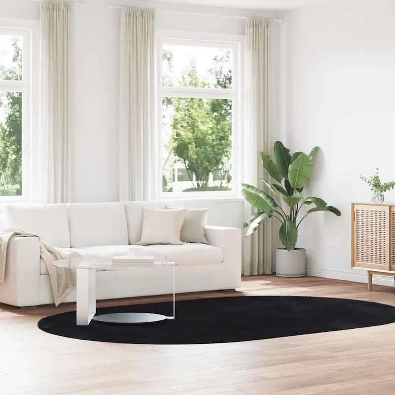 covor shaggy cu gradini inalte, negru, 300x200 cm, poliester