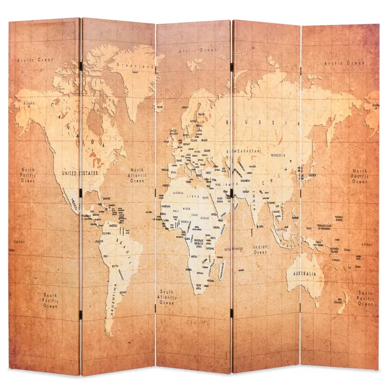 paravan de camera pliabil, galben, 200 x 170 cm, harta lumii