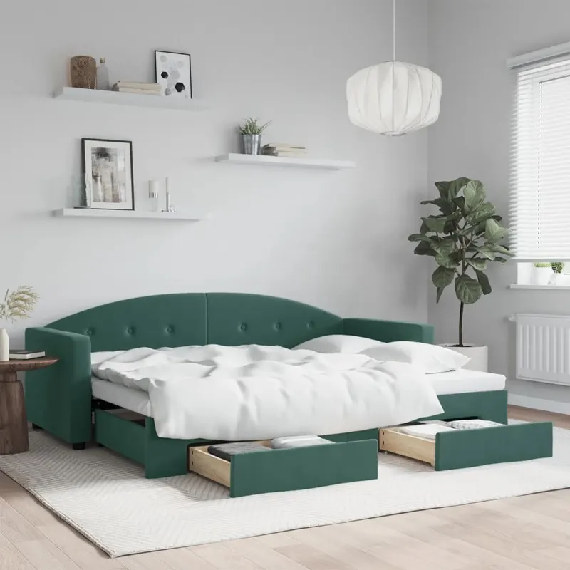 pat de zi cu extensie si sertare verde inchis 80x200 cm catifea
