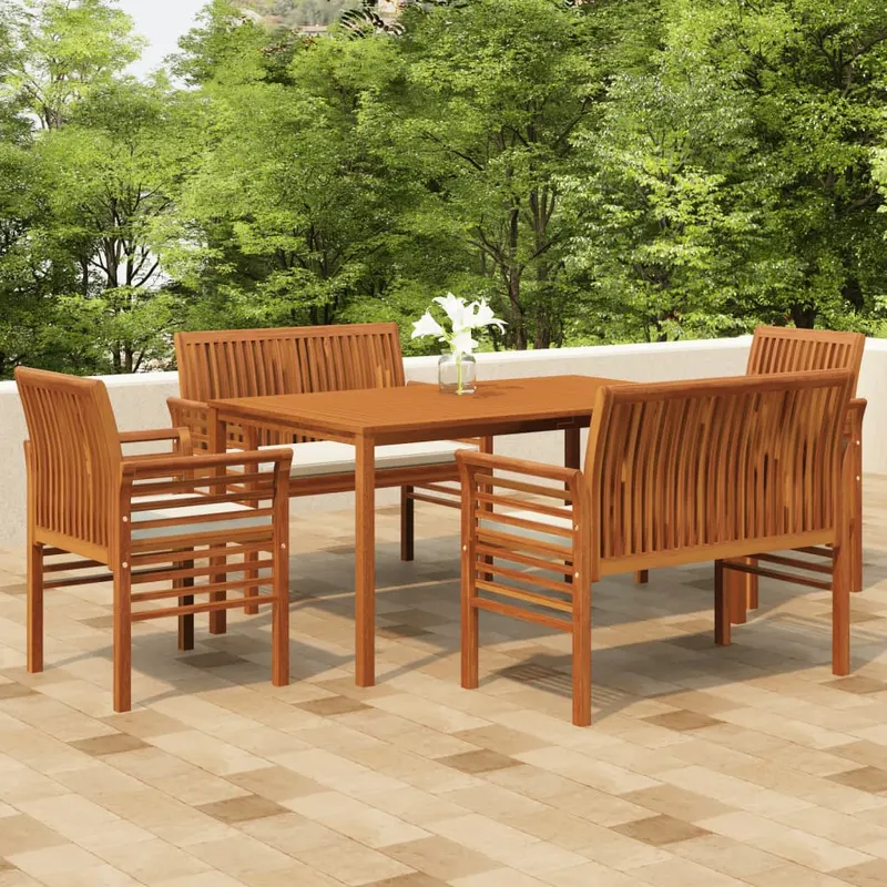 set mobilier de exterior cu perne, 5 piese, lemn masiv acacia