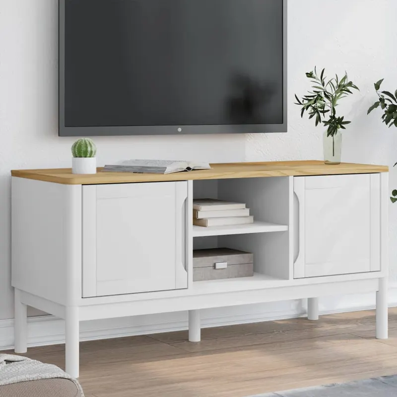 dulap tv floro, alb, 114x43x55 cm, lemn masiv de pin