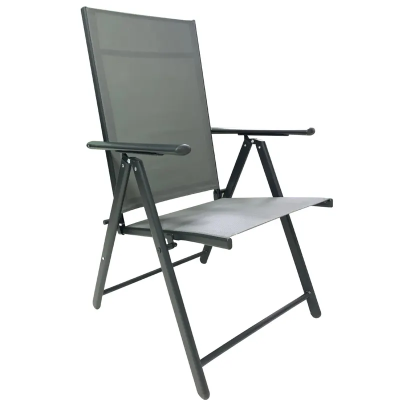 Scaun metalic de gradina, pliant, cu spatar reglabil, din otel, 60x58x100cm, gri