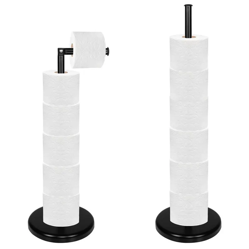 Suport hartie igienica 2 in 1 cu tija mobila, 68.5cm, negru