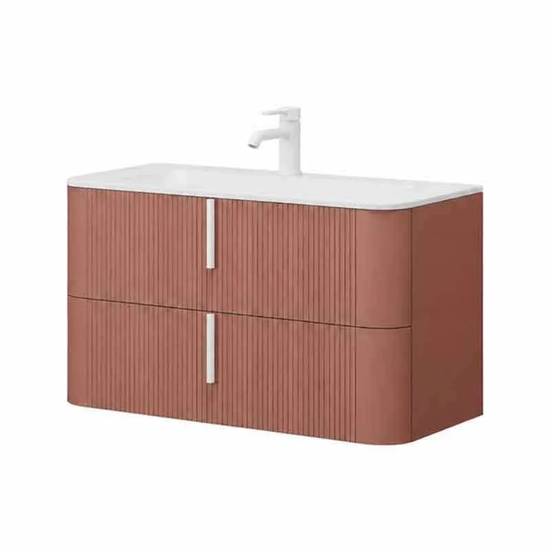 Mobilier lavoar suspendat Fluminia Pisa 100, front riflat, 2 sertare soft close, mattone
