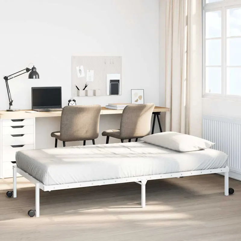 cadru pat fara saltea pliabil alb 100x200 cm otel