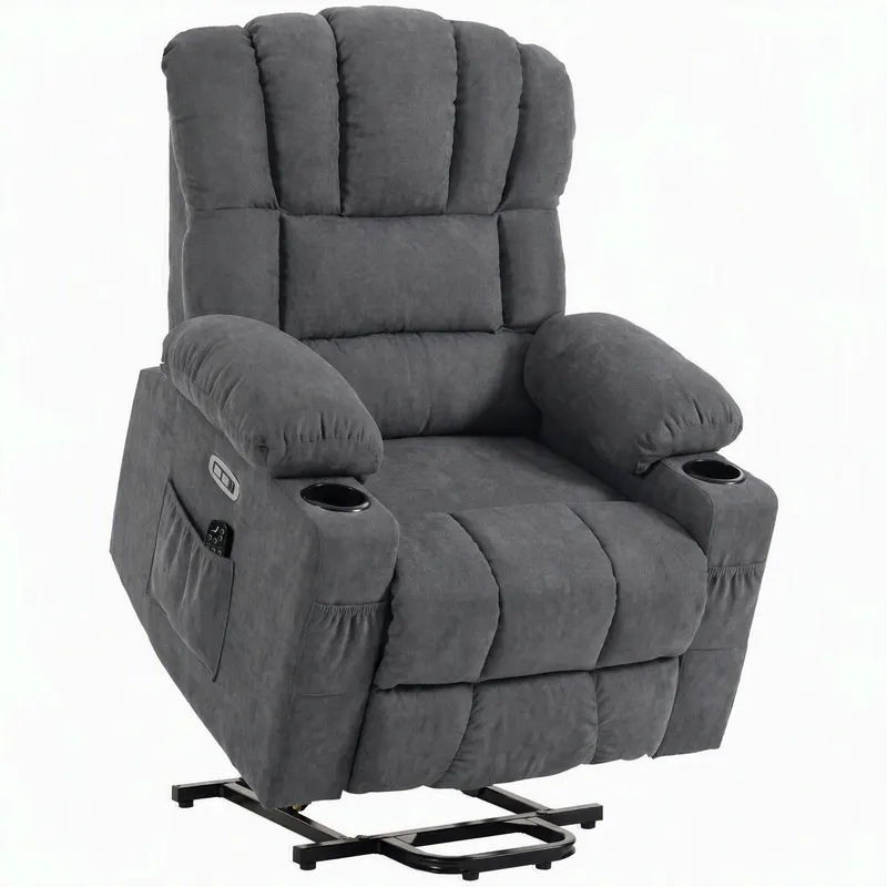 HOMCOM Fotoliu electric cu funcție de ridicare, masaj și încălzire, fotoliu relax pentru seniori, cu arcuri pocket, Gri