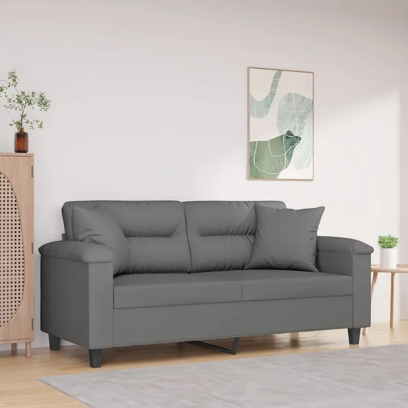 canapea cu 2 locuri, cu perne, gri, 140 cm, microfibra