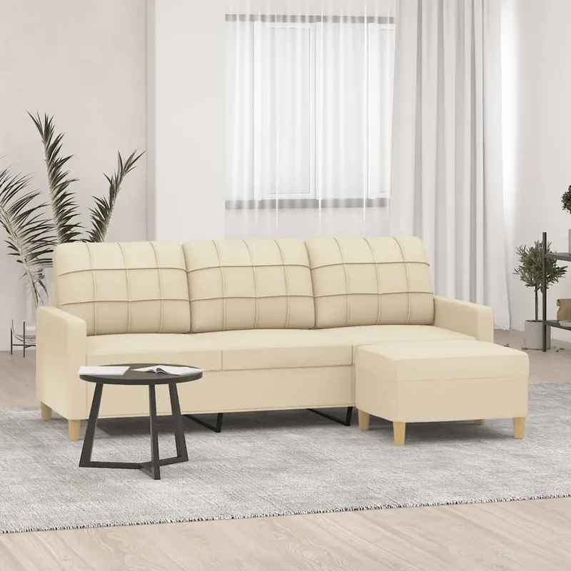 canapea cu 3 locuri cu taburet, crem, 180 cm, material textil