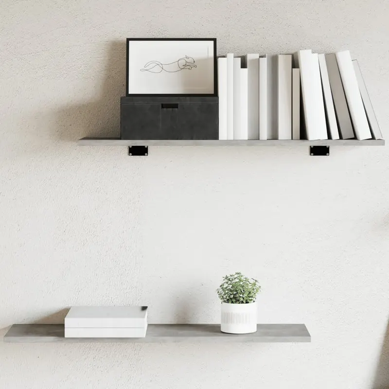 placi biblioteca, gri beton, 4 buc, 80 x 20 x 1,5 cm, lemn