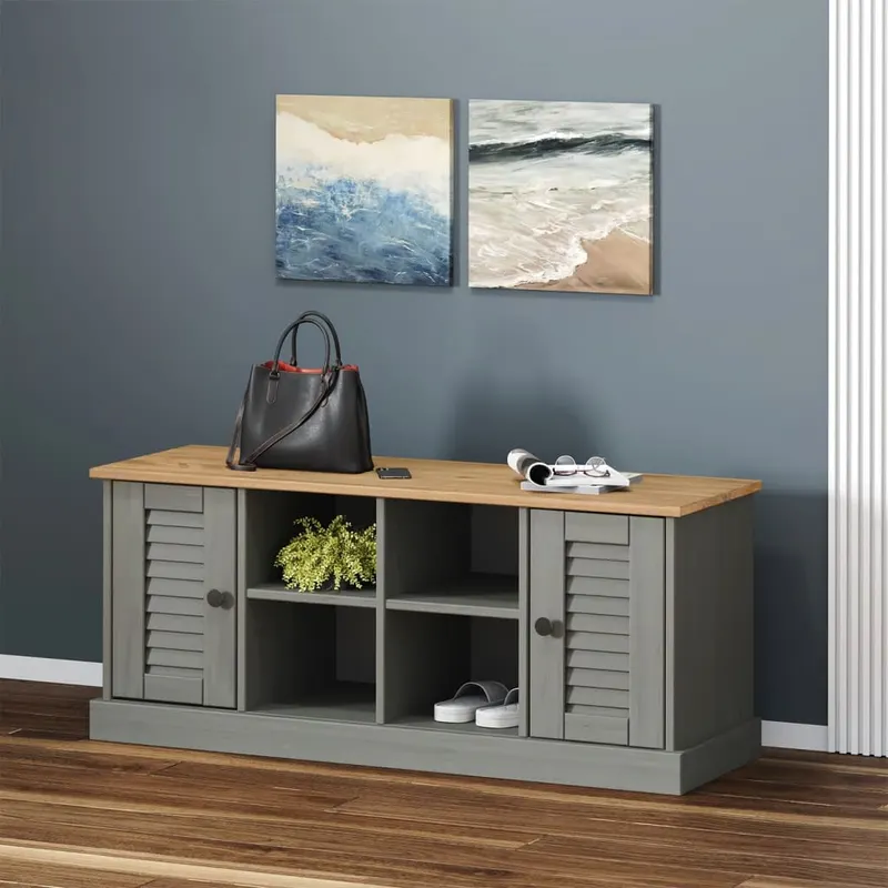 banca de pantofi vigo, gri, 106x35x45 cm, lemn masiv de pin