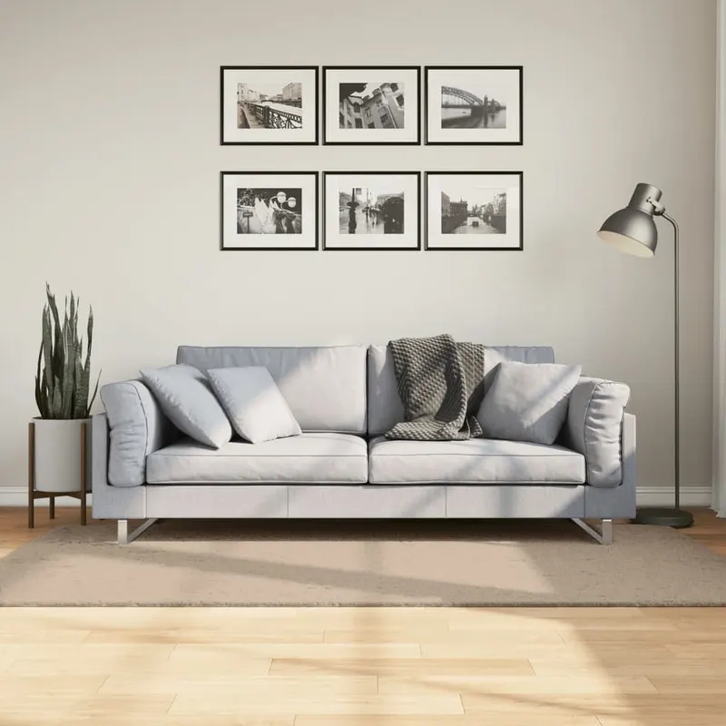 covor huarte, fir scurt, moale si lavabil, nisipiu, 100x200 cm