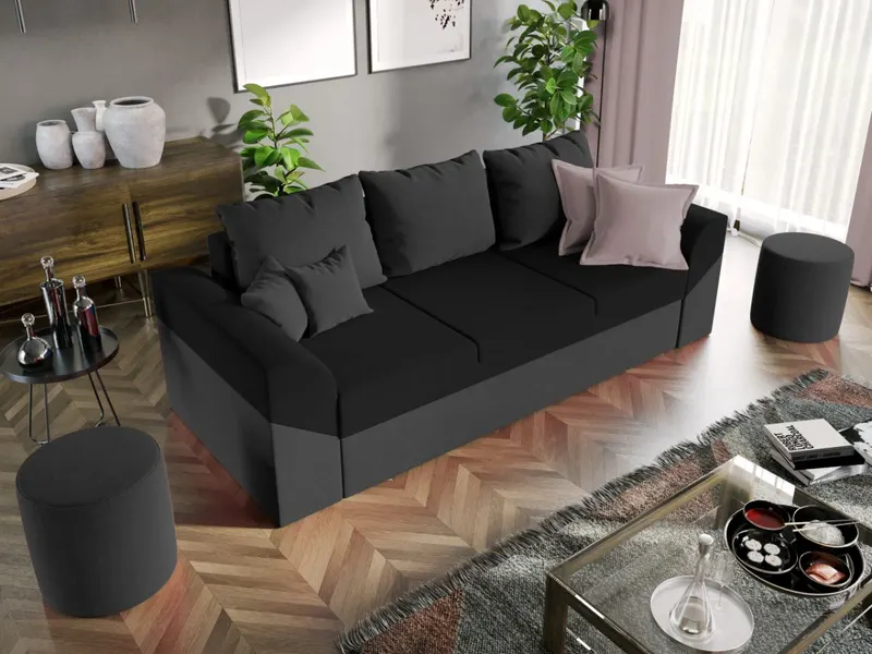 Pachet Mobila Canapea Cali Gri Antracit / Negru + Masa Grand Alba + 4 Scaune Grand Gri Inchis — imaginea 2