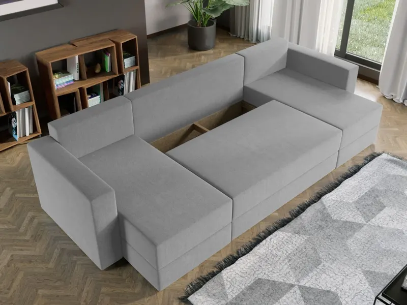 Coltar U Extensibil cu lada Alfa gri deschis — imaginea 3
