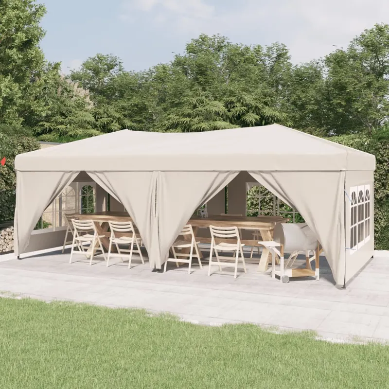 cort pliabil pentru petrecere, pereti laterali, crem, 3x6 m
