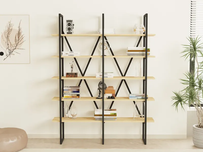 Bibliotecă Heybeliada, Sapphire - Negru, 126x26x160 cm - Albastru - Negru