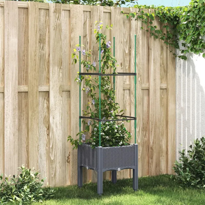 jardiniera de gradina cu spalier, gri, 40x40x142,5 cm, pp