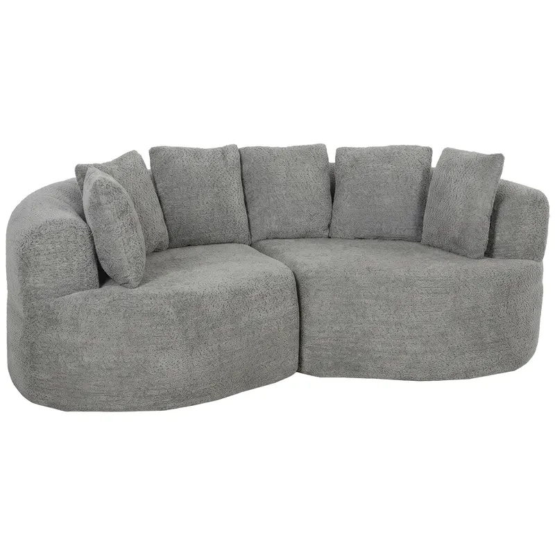 HOMCOM Canapea 3 locuri fără cadru, cu șezut amplu, 6 perne, design curbat, din chenille, gri deschis