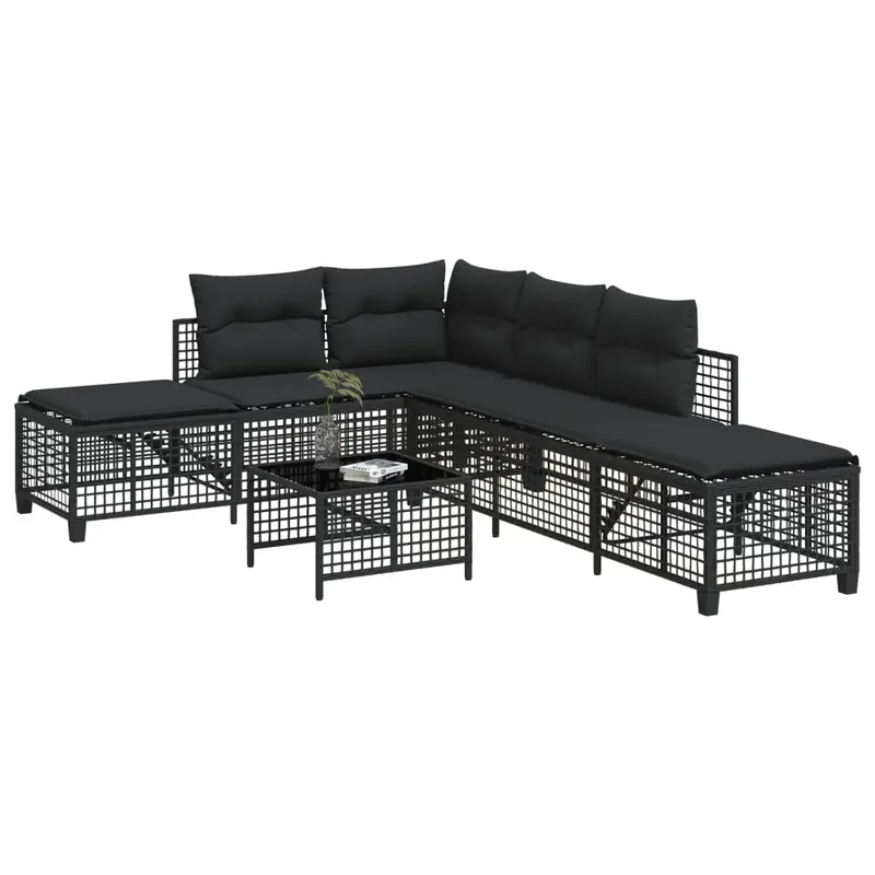 set mobilier coltar de gradina cu perne 3 piese negru poliratan