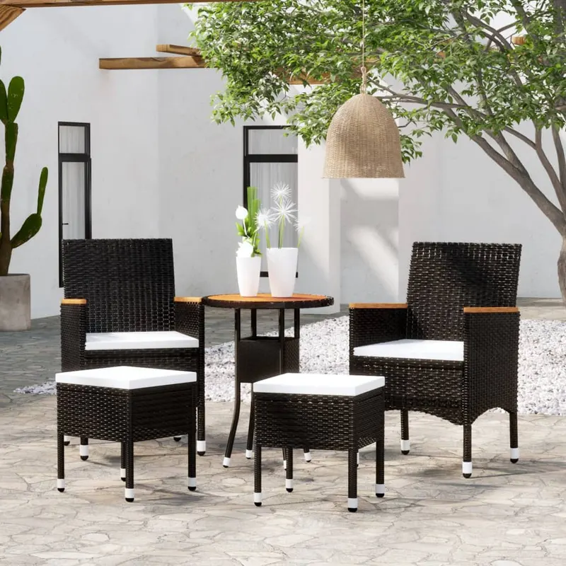 set mobilier de gradina, 5 piese, negru, poliratan