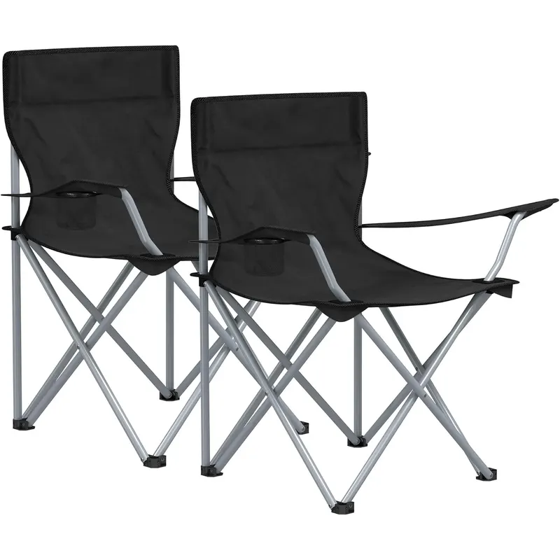 Set 2 scaune pliabile camping cu suport bauturi, husa transport, 52x84x81 cm, 120 kg, negru