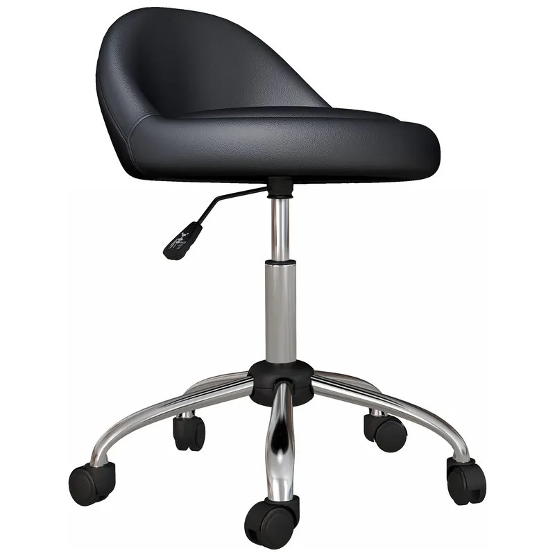 HOMCOM Scaun Salon Reglabil, Rotativ, Înălțime Ajustabilă, Piele PU, cu Roti, Negru