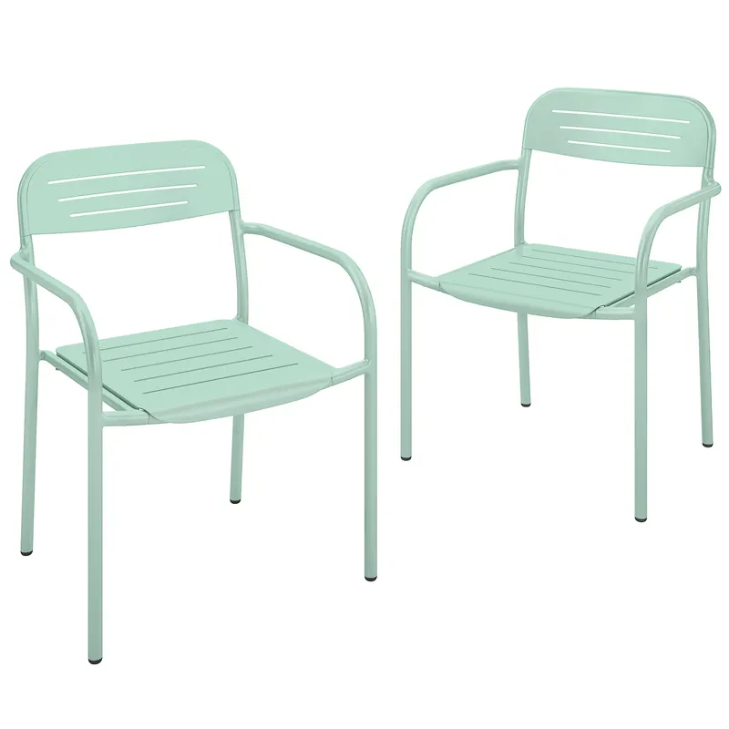 Outsunny Set de 2 Scaune de Grădină, Scaune de Exterior Stivuibile cu Cotiere din Metal, Verde