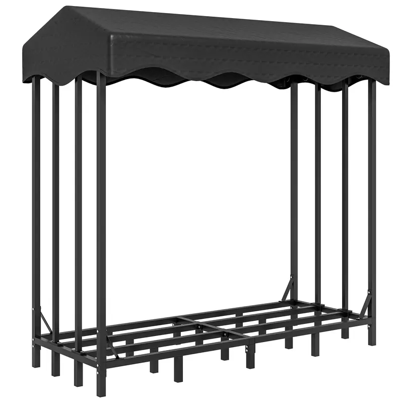 Outsunny Suport pentru lemne cu husă pentru exterior cu structură întărită, impermeabil 143x70x145 cm, Negru