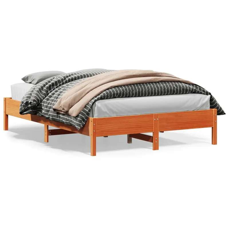 cadru pat fara saltea, maro ceruit, 160x200 cm, lemn masiv pin