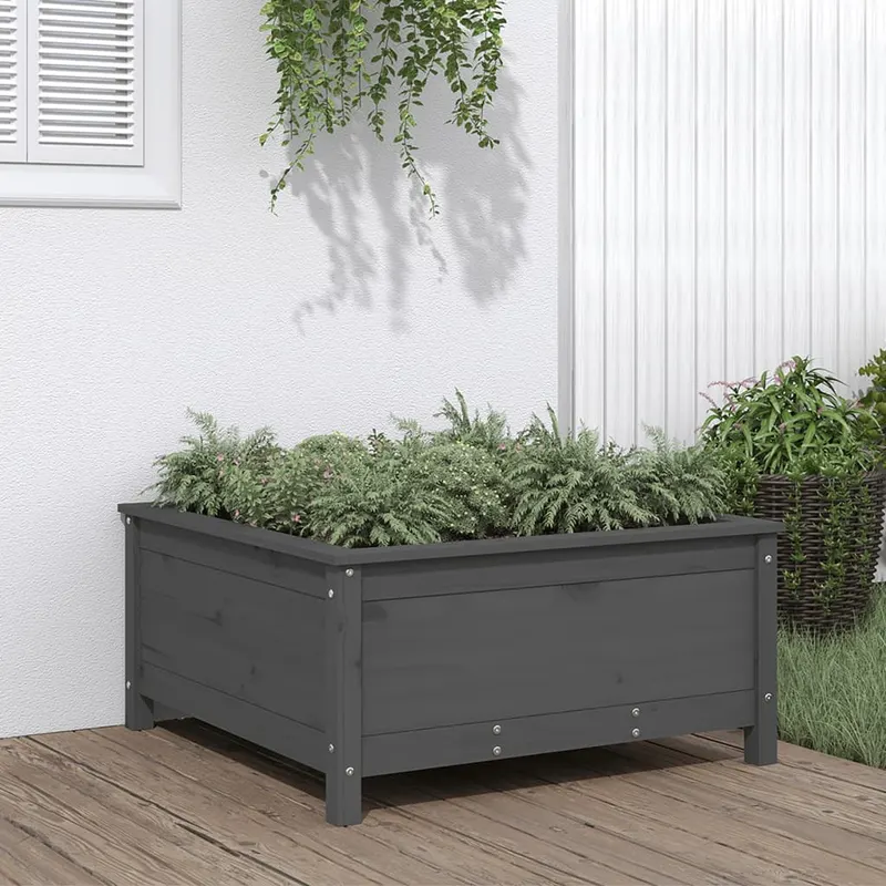 jardiniera de gradina, gri, 82,5x82,5x39 cm, lemn masiv pin