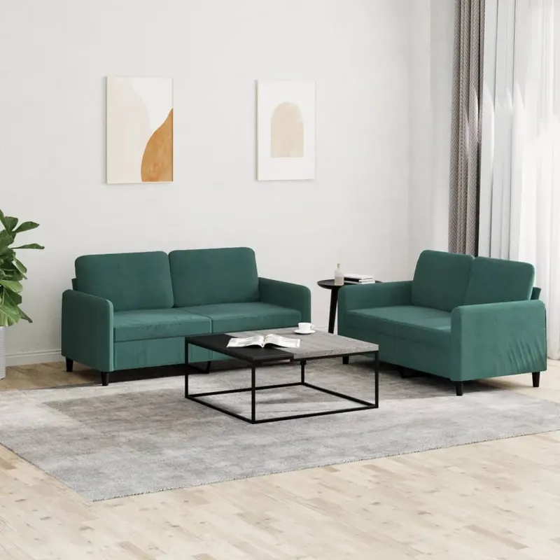 set canapele, 2 piese, verde inchis, catifea