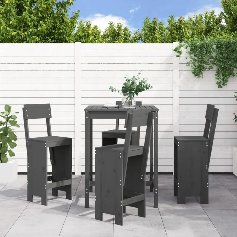 set mobilier bar pentru gradina, 5 piese, gri, lemn masiv pin