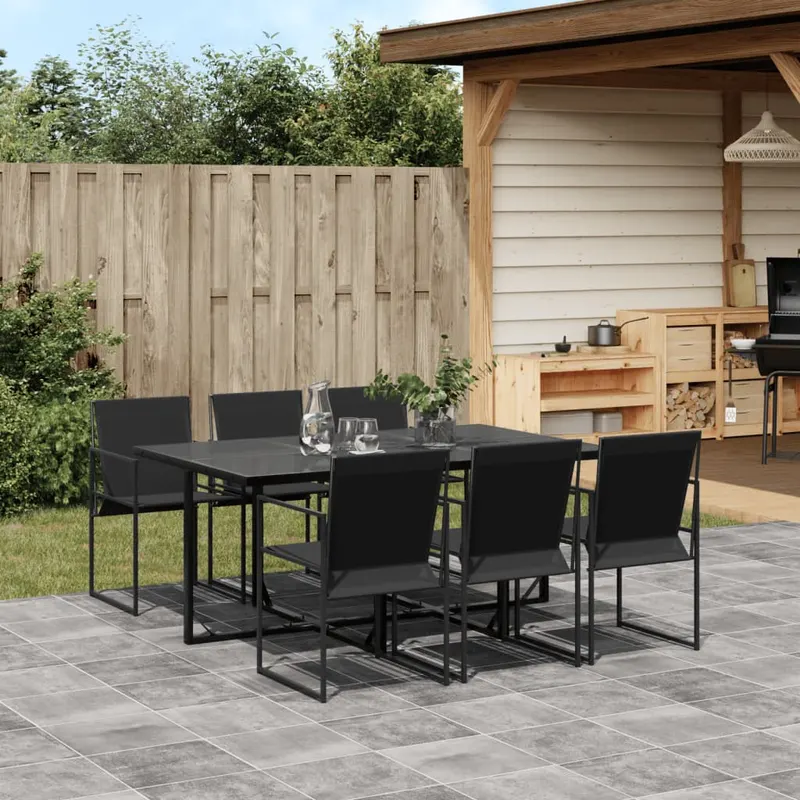 set mobilier de gradina, 7 piese, negru, textilena