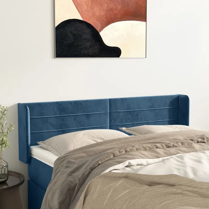 tablie pat cu aripioare albastru inchis 147x16x78/88 cm catifea