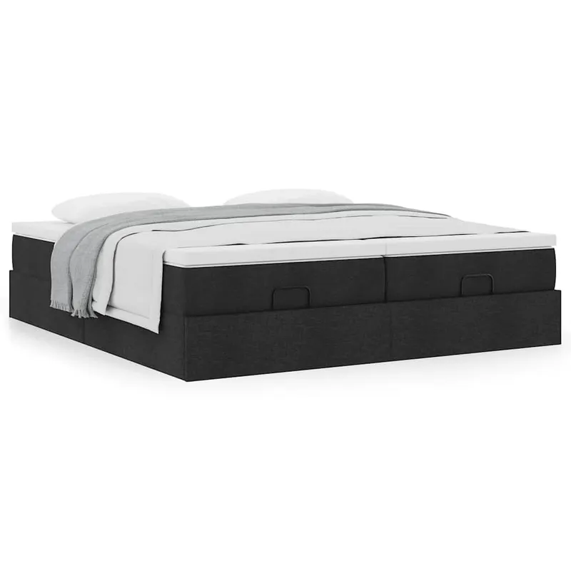 cadru de pat otoman cu saltele, material negru 180x200cm