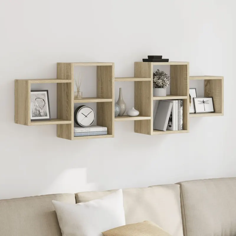 raft de perete, stejar sonoma, 129x18x42 cm, lemn prelucrat