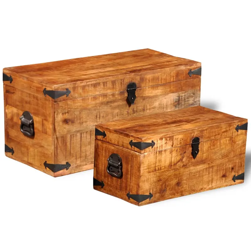 set cufere de depozitare, 2 piese, lemn mango nefinisat