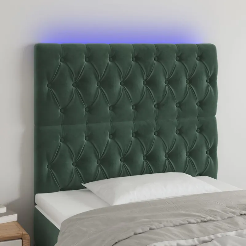 tablie de pat cu led, verde inchis, 90x7x118/128 cm, catifea