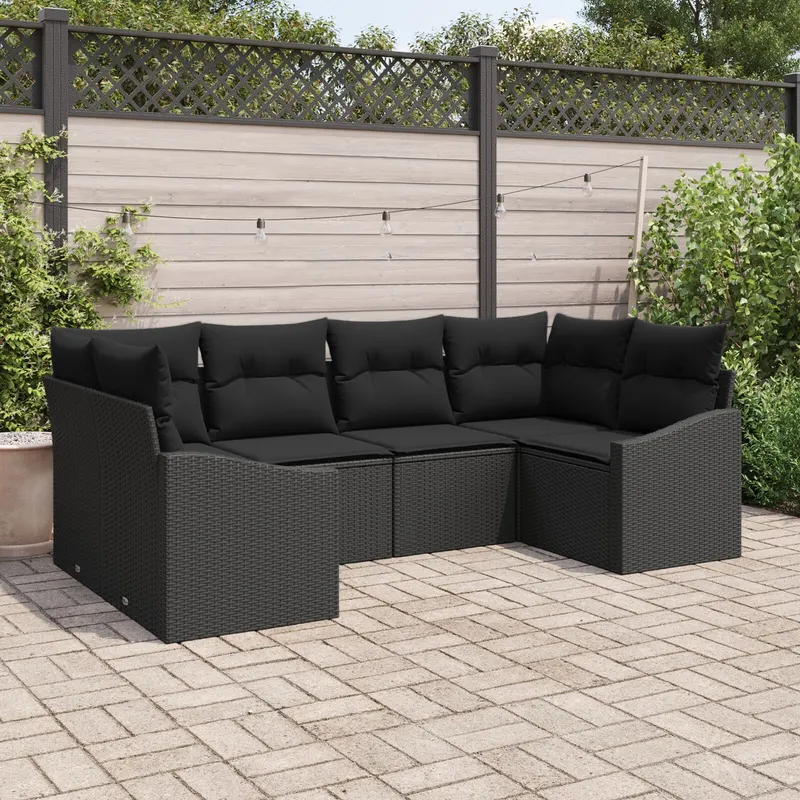 set canapea gradina 6 piese cu perne negru poliratan