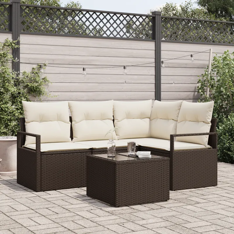 set canapea gradina cu 4 piese si pernite gri ratan poli