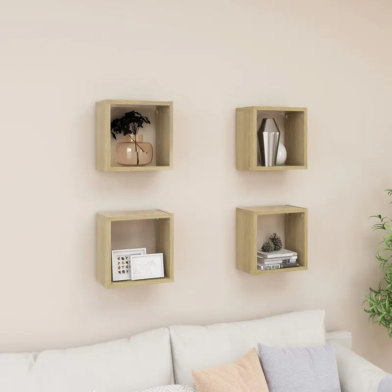 rafturi de perete cub 4 buc. stejar sonoma 26x15x26 cm