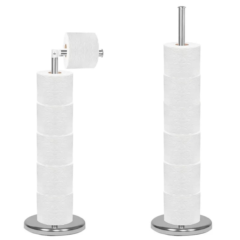 Suport hartie igienica 2 in 1 cu tija mobila, 68.5cm, argintiu