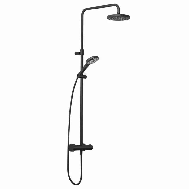 Sistem de dus Kludi Dive, aparent, termostat, 200 mm, 1 functie, mat, negru, 6907939-00