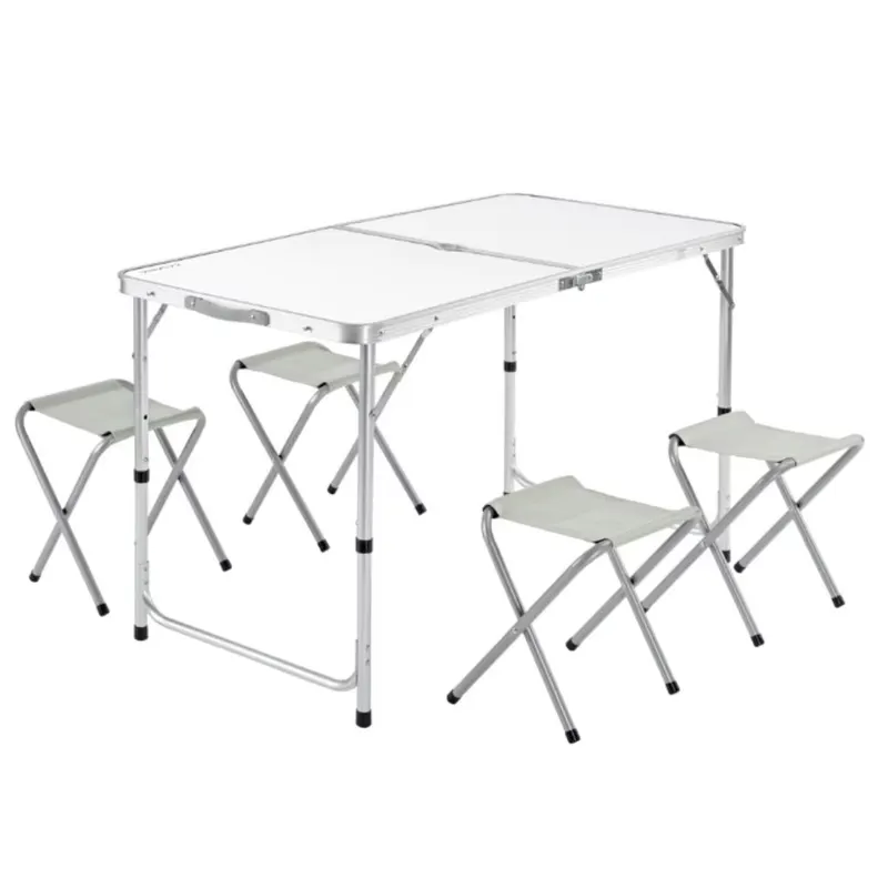 Set masa pliabila reglabila si 4 scaune, tip valiza, gri, 120x60cm