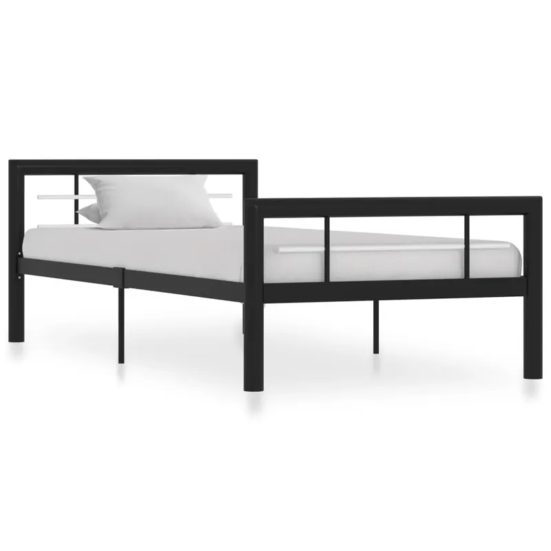 cadru de pat, negru si alb, 90 x 200 cm, metal