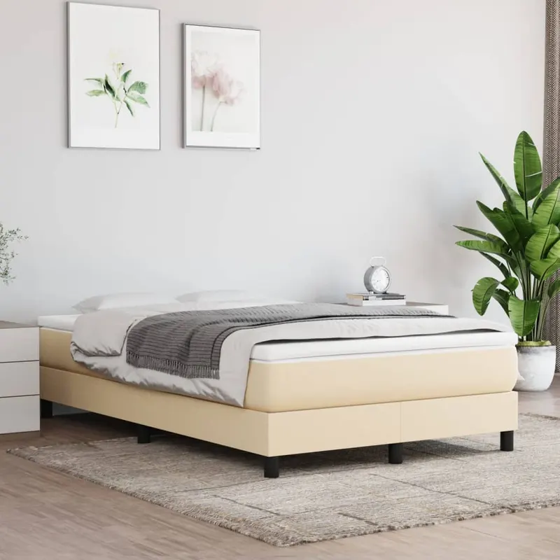 pat box spring cu saltea, crem, 120x200 cm, textil